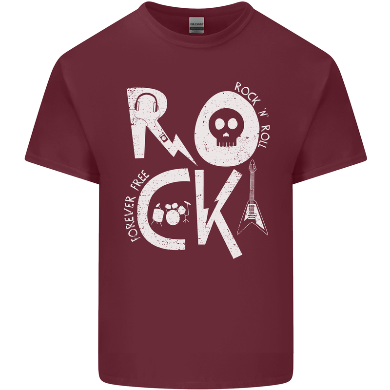 Rock Music Symbols Guitar Skull Mens Cotton T-Shirt Tee Top Maroon