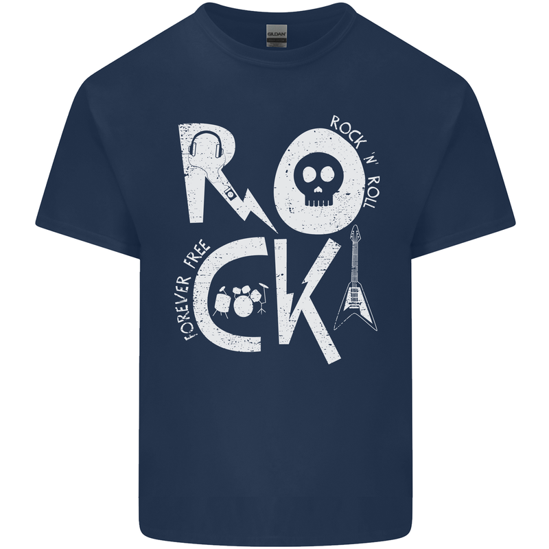 Rock Music Symbols Guitar Skull Mens Cotton T-Shirt Tee Top Navy Blue