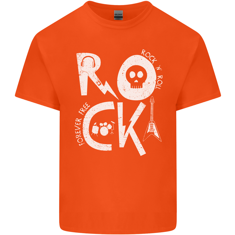 Rock Music Symbols Guitar Skull Mens Cotton T-Shirt Tee Top Orange