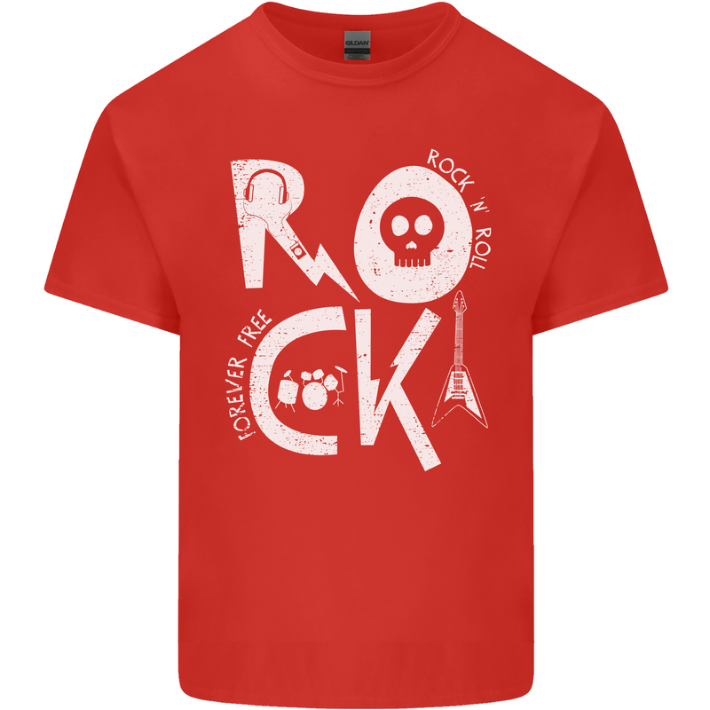 Rock Music Symbols Guitar Skull Mens Cotton T-Shirt Tee Top Red