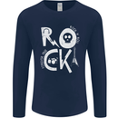 Rock Music Symbols Guitar Skull Mens Long Sleeve T-Shirt Navy Blue