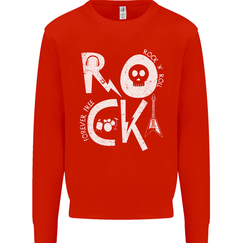 Rock Music Symbols Guitar Skull Mens Sweatshirt Jumper Bright Red