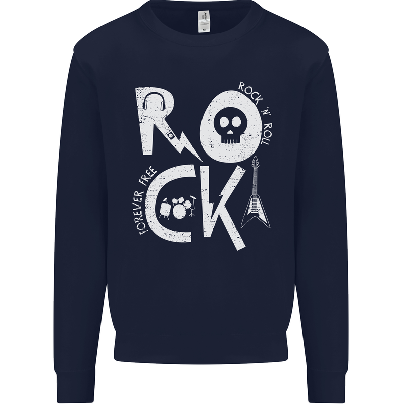 Rock Music Symbols Guitar Skull Mens Sweatshirt Jumper Navy Blue