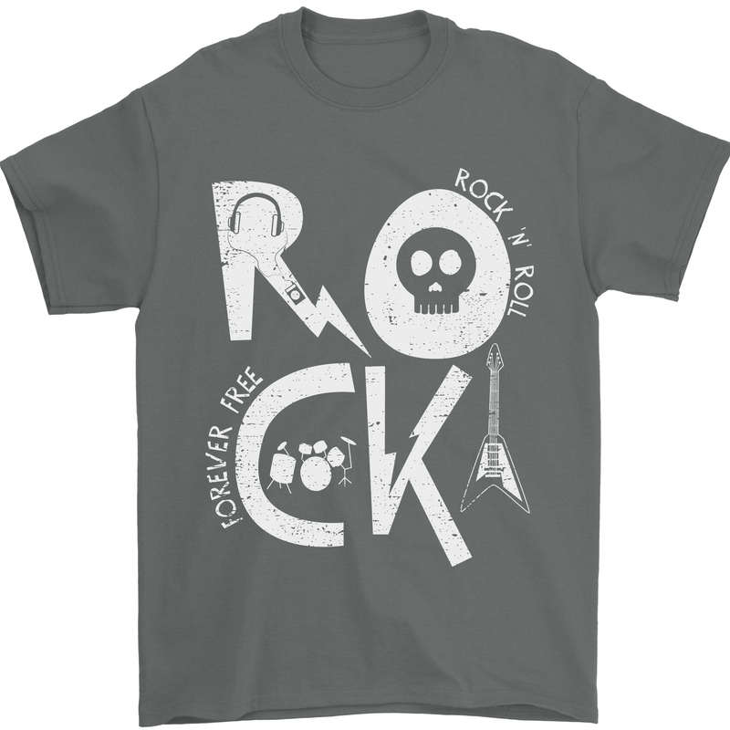 Rock Music Symbols Guitar Skull Mens T-Shirt 100% Cotton Charcoal