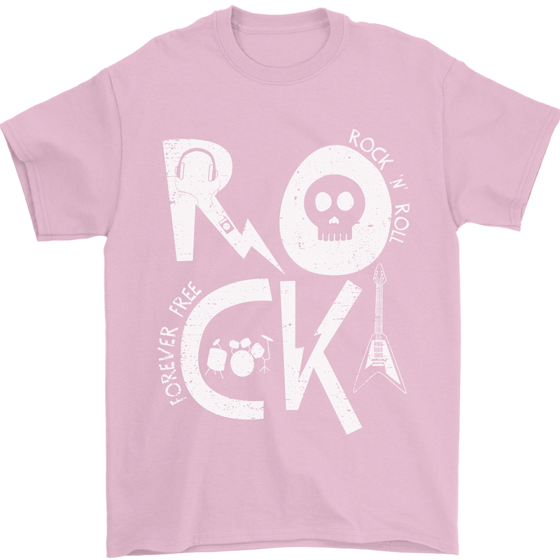 Rock Music Symbols Guitar Skull Mens T-Shirt 100% Cotton Light Pink