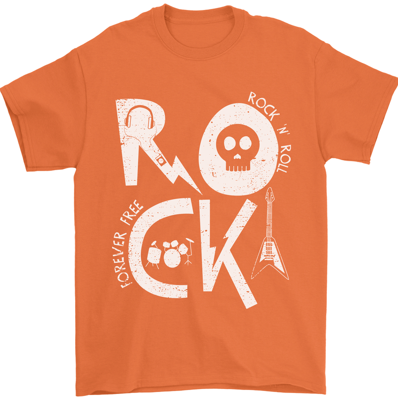 Rock Music Symbols Guitar Skull Mens T-Shirt 100% Cotton Orange