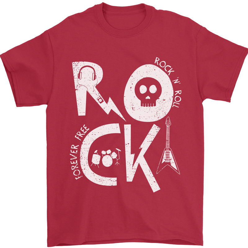 Rock Music Symbols Guitar Skull Mens T-Shirt 100% Cotton Red