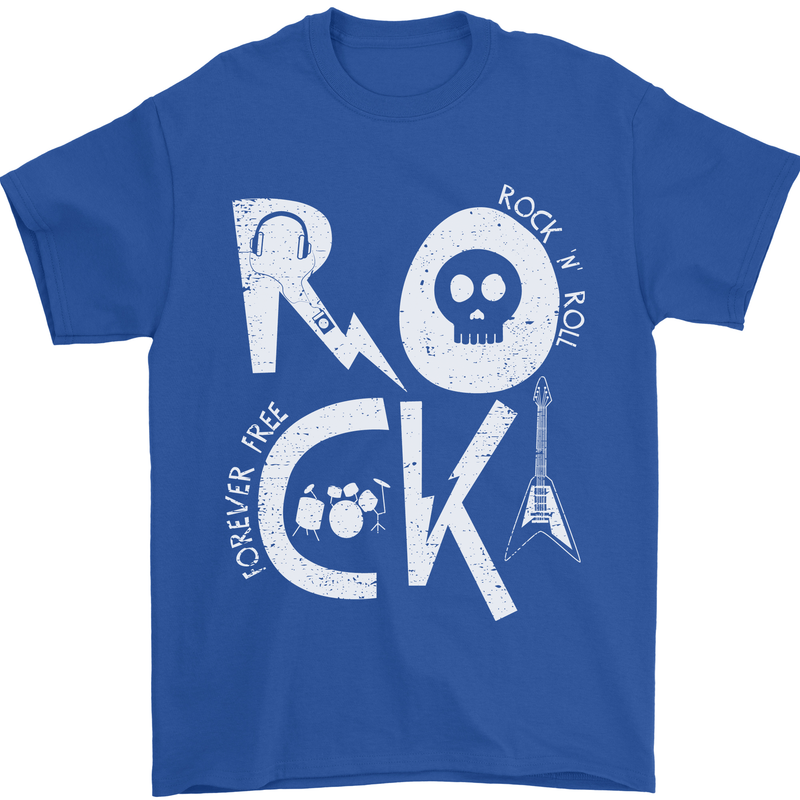 Rock Music Symbols Guitar Skull Mens T-Shirt 100% Cotton Royal Blue