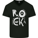 Rock Music Symbols Guitar Skull Mens V-Neck Cotton T-Shirt Black