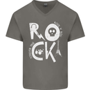 Rock Music Symbols Guitar Skull Mens V-Neck Cotton T-Shirt Charcoal