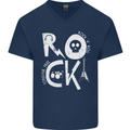 Rock Music Symbols Guitar Skull Mens V-Neck Cotton T-Shirt Navy Blue
