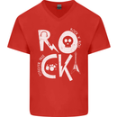 Rock Music Symbols Guitar Skull Mens V-Neck Cotton T-Shirt Red