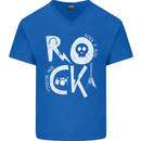 Rock Music Symbols Guitar Skull Mens V-Neck Cotton T-Shirt Royal Blue