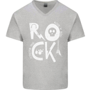 Rock Music Symbols Guitar Skull Mens V-Neck Cotton T-Shirt Sports Grey