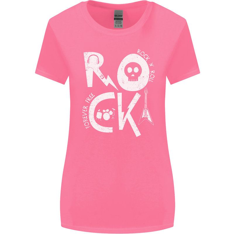 Rock Music Symbols Guitar Skull Womens Wider Cut T-Shirt Azalea