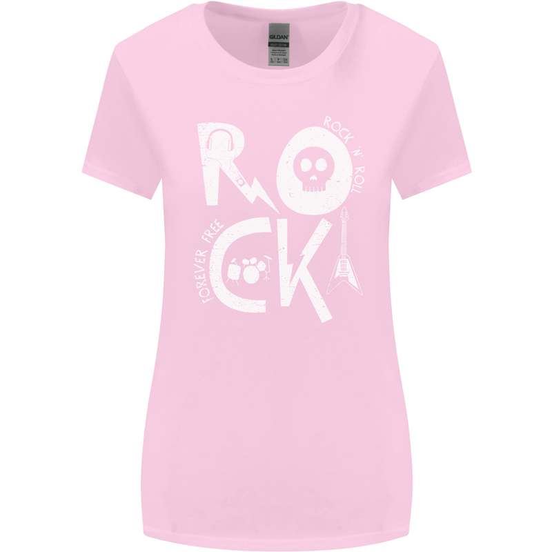 Rock Music Symbols Guitar Skull Womens Wider Cut T-Shirt Light Pink
