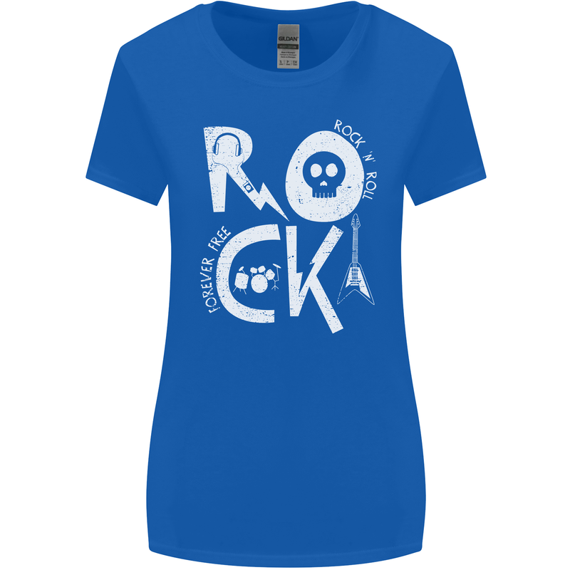 Rock Music Symbols Guitar Skull Womens Wider Cut T-Shirt Royal Blue