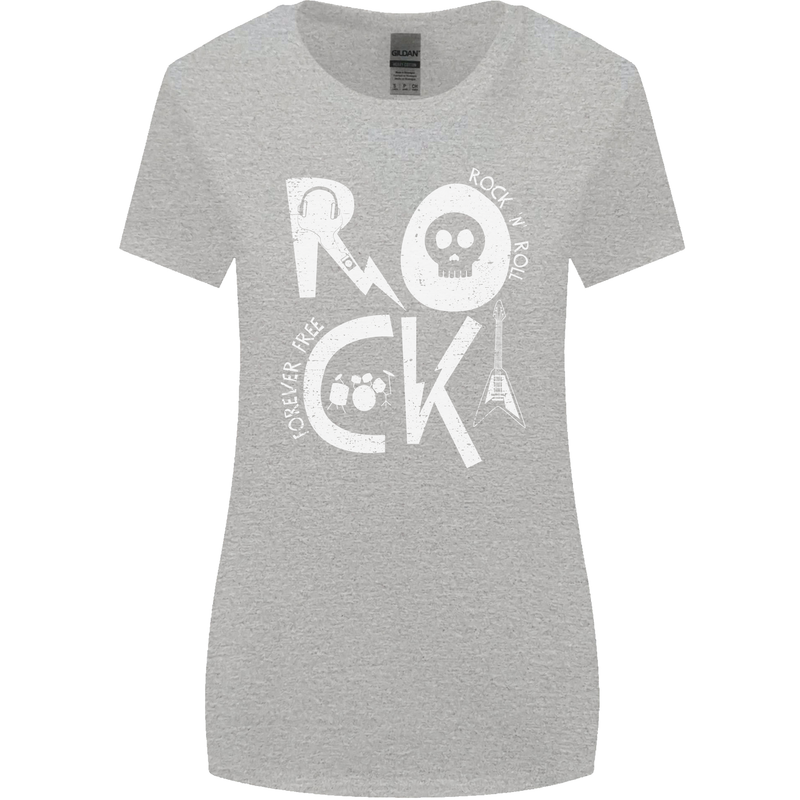 Rock Music Symbols Guitar Skull Womens Wider Cut T-Shirt Sports Grey