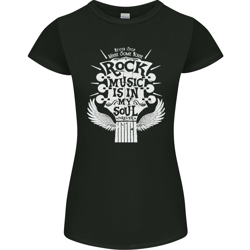 Rock Music is In My Soul Guitar Womens Petite Cut T-Shirt Black