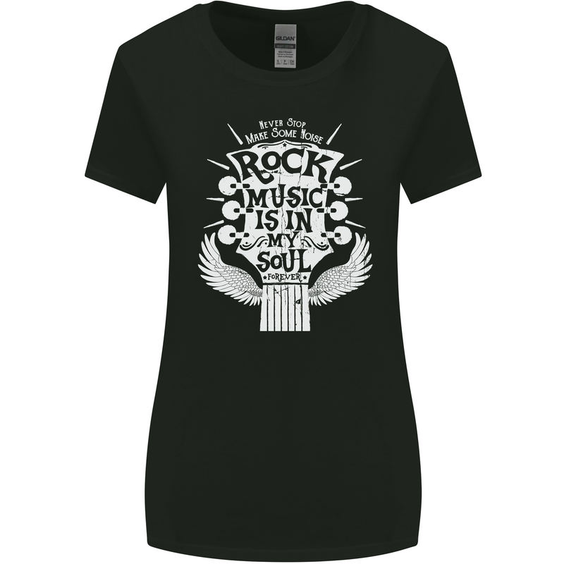 Rock Music is In My Soul Guitar Womens Wider Cut T-Shirt Black