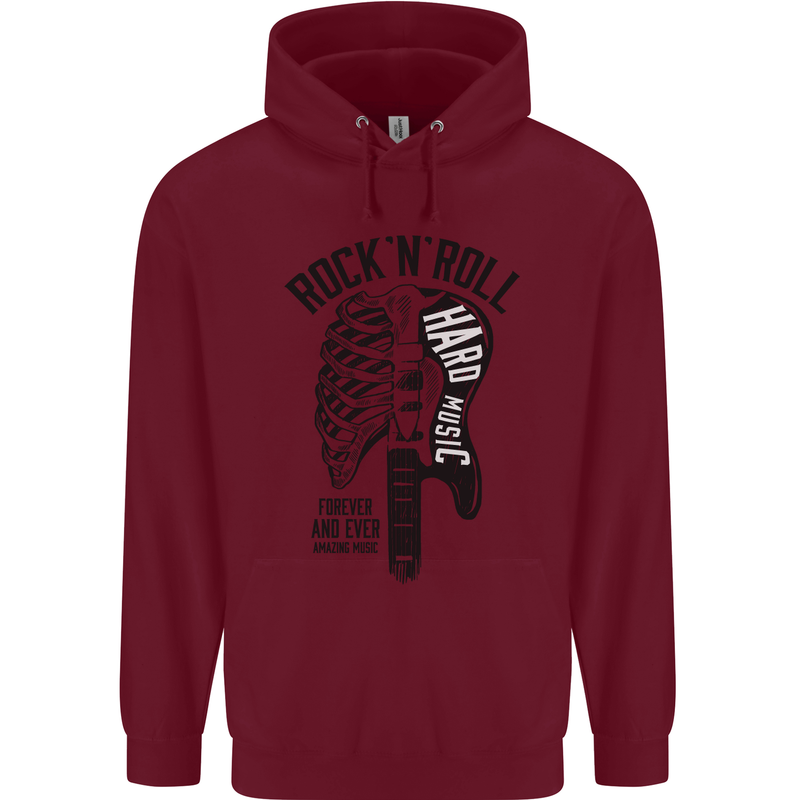 Rock N Roll Forever and Ever Guitar Mens 80% Cotton Hoodie Maroon