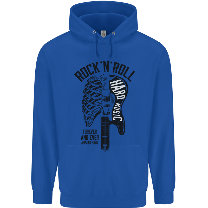Rock N Roll Forever and Ever Guitar Mens 80% Cotton Hoodie Royal Blue