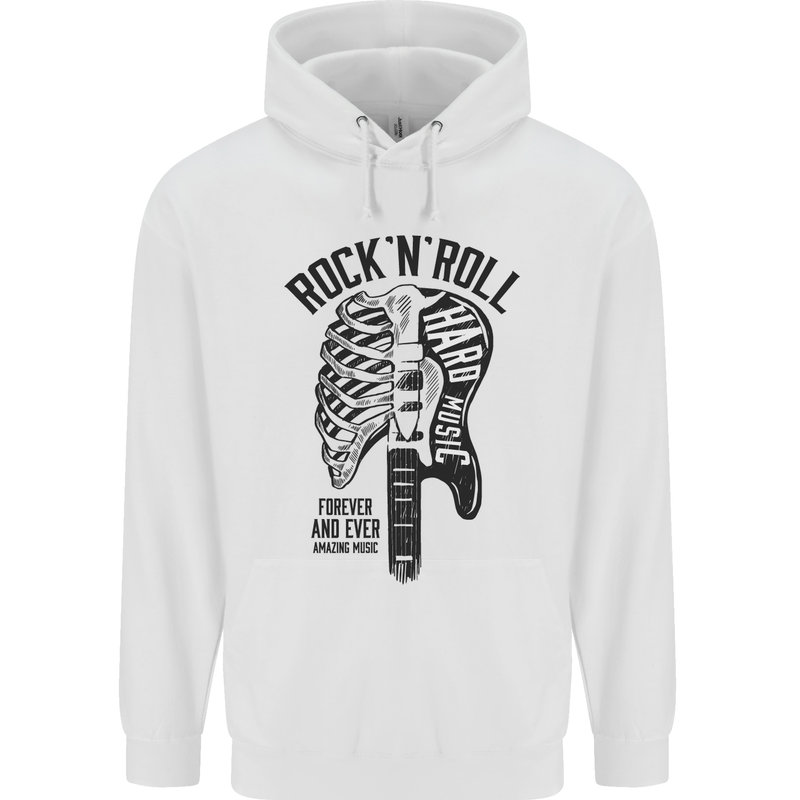 Rock N Roll Forever and Ever Guitar Mens 80% Cotton Hoodie White