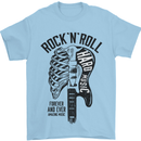 Rock N Roll Forever and Ever Guitar Mens T-Shirt Cotton Gildan Light Blue