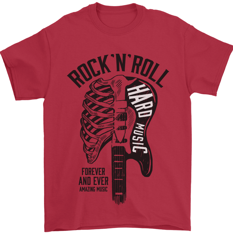Rock N Roll Forever and Ever Guitar Mens T-Shirt Cotton Gildan Red