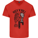 Rock N Roll Forever and Ever Guitar Mens V-Neck Cotton T-Shirt Red
