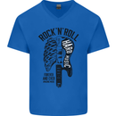 Rock N Roll Forever and Ever Guitar Mens V-Neck Cotton T-Shirt Royal Blue