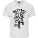 Rock N Roll Forever and Ever Guitar Mens V-Neck Cotton T-Shirt White