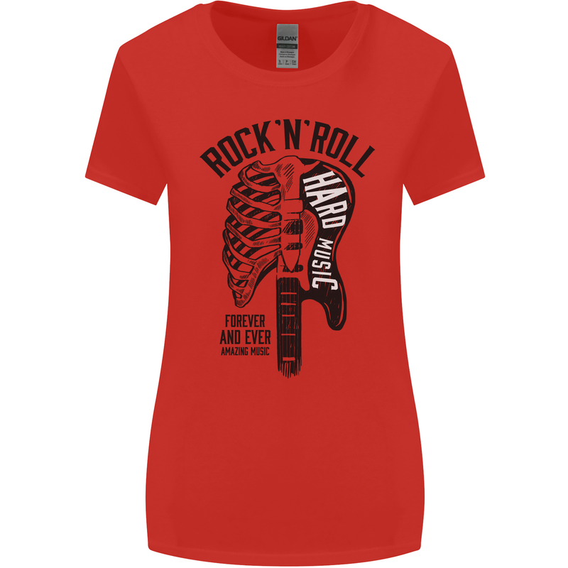 Rock N Roll Forever and Ever Guitar Womens Wider Cut T-Shirt Red