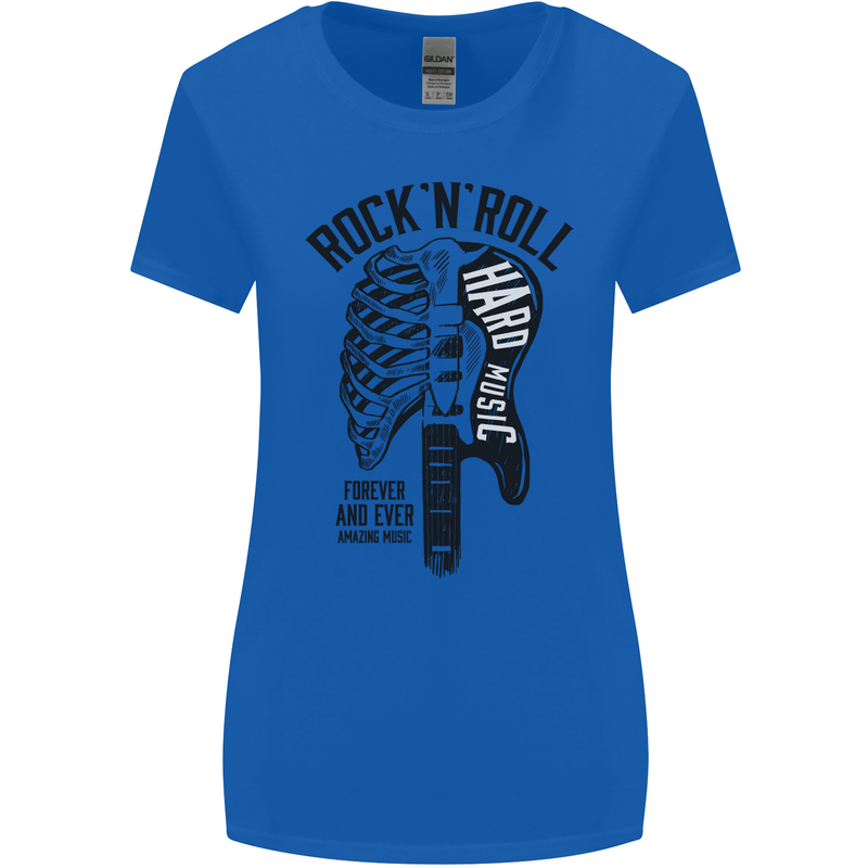 Rock N Roll Forever and Ever Guitar Womens Wider Cut T-Shirt Royal Blue