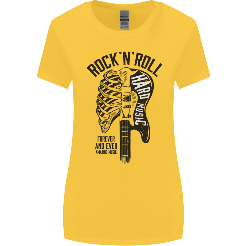 Rock N Roll Forever and Ever Guitar Womens Wider Cut T-Shirt Yellow