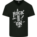 Rock On Funny Music Heavy Metal Guitar Mens V-Neck Cotton T-Shirt Black
