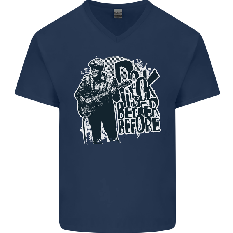 Rock Was Better Before Electric Guitar Music Mens V-Neck Cotton T-Shirt Navy Blue