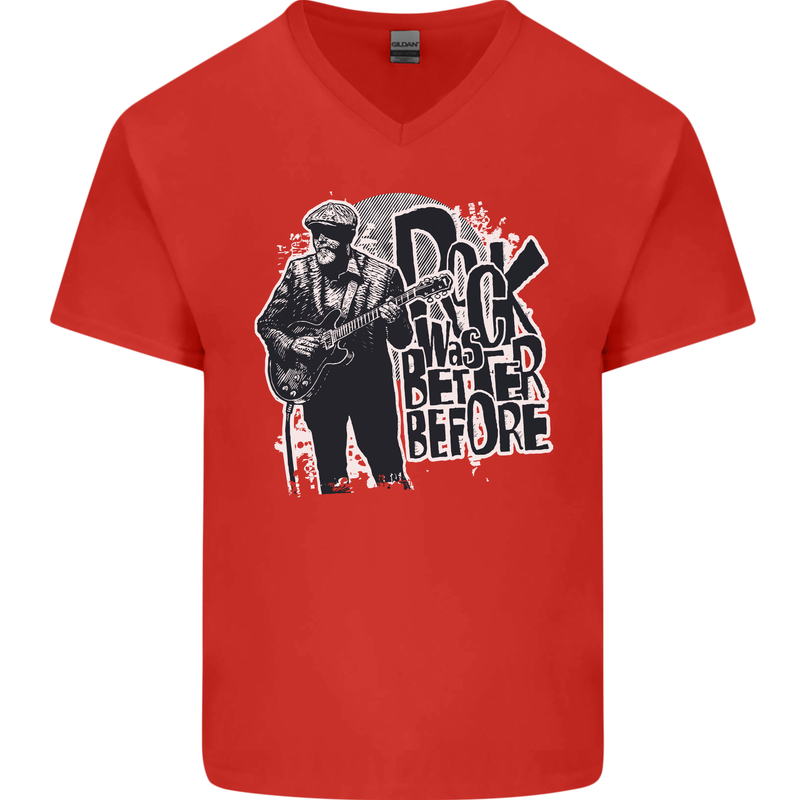 Rock Was Better Before Electric Guitar Music Mens V-Neck Cotton T-Shirt Red