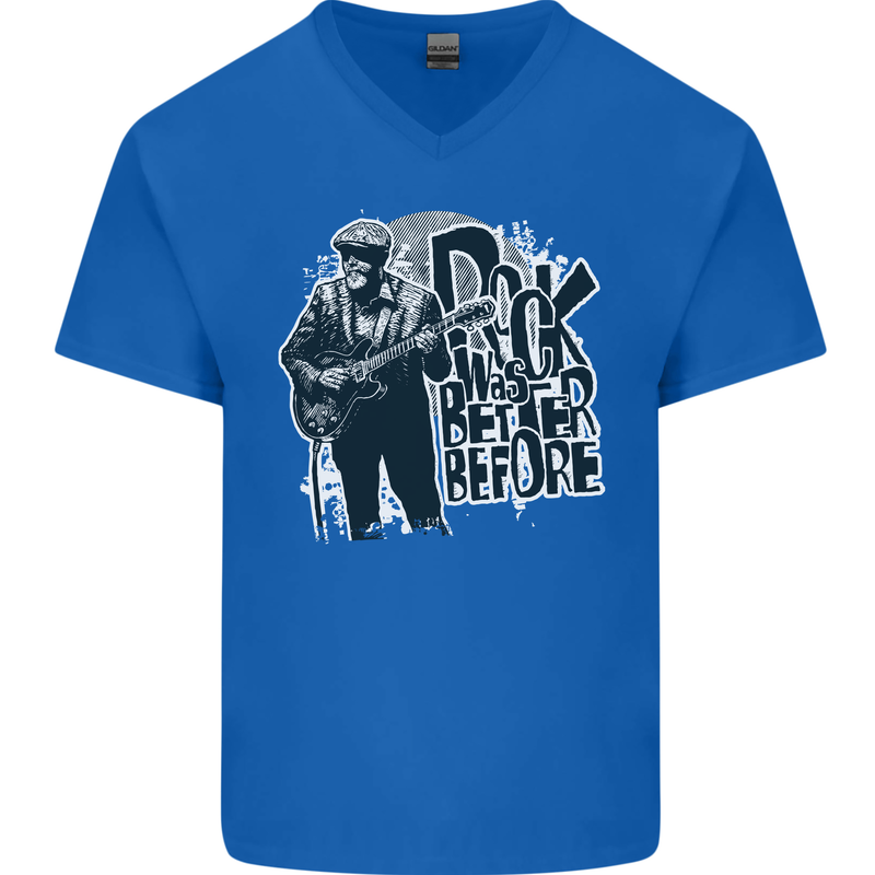 Rock Was Better Before Electric Guitar Music Mens V-Neck Cotton T-Shirt Royal Blue