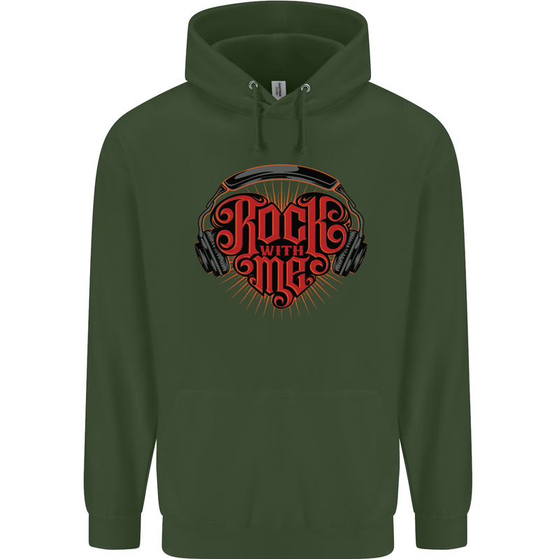 Rock With Me Heavy Metal Music Guitar Childrens Kids Hoodie Forest Green