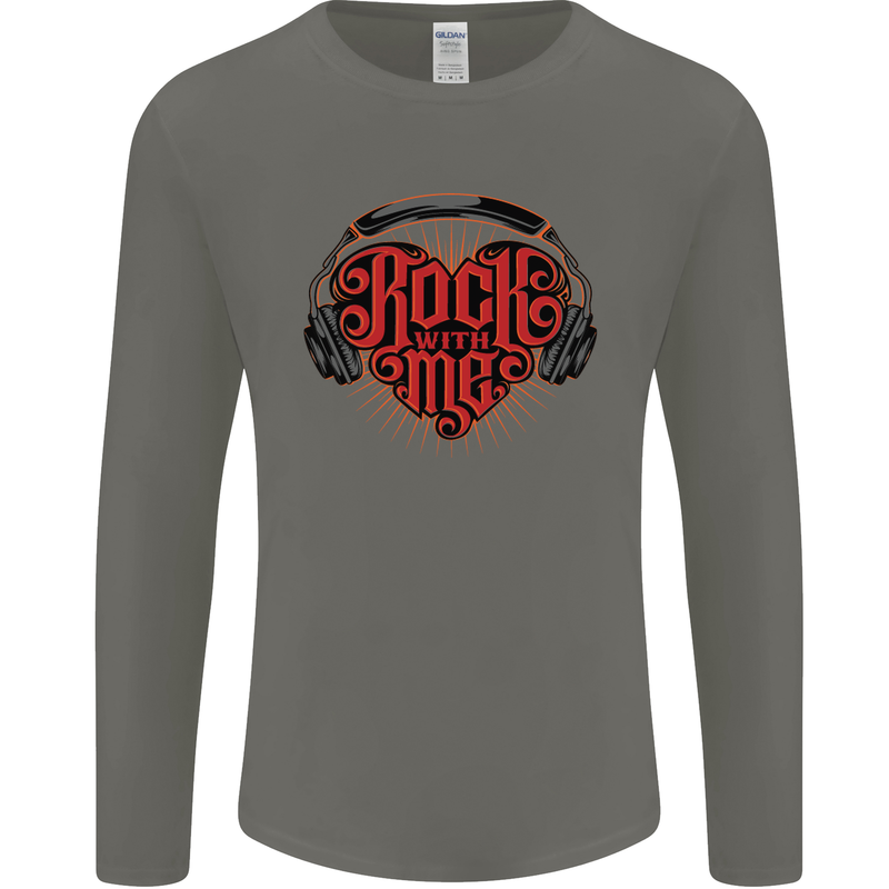 Rock With Me Heavy Metal Music Guitar Mens Long Sleeve T-Shirt Charcoal