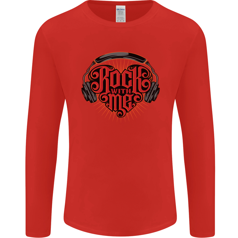 Rock With Me Heavy Metal Music Guitar Mens Long Sleeve T-Shirt Red