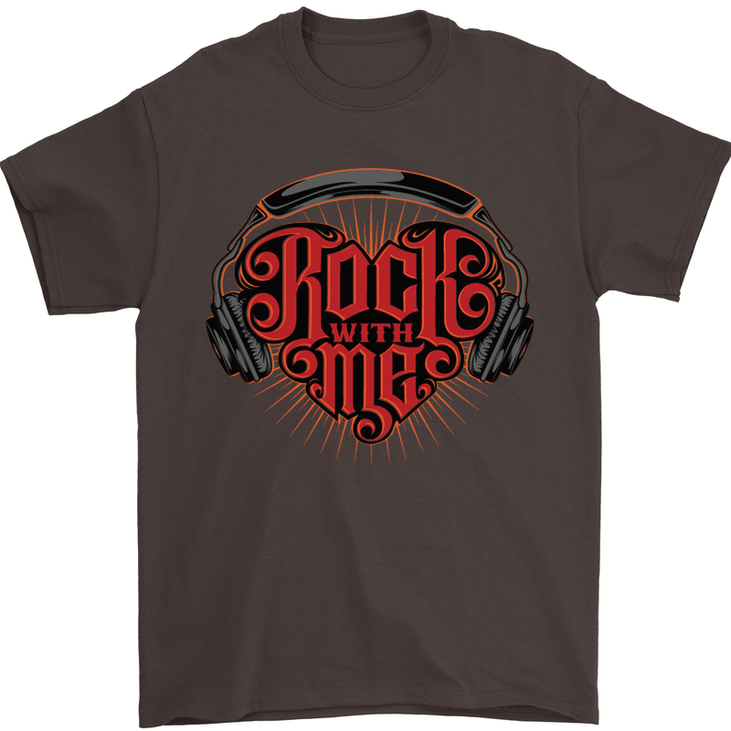 Rock With Me Heavy Metal Music Guitar Mens T-Shirt Cotton Gildan Dark Chocolate