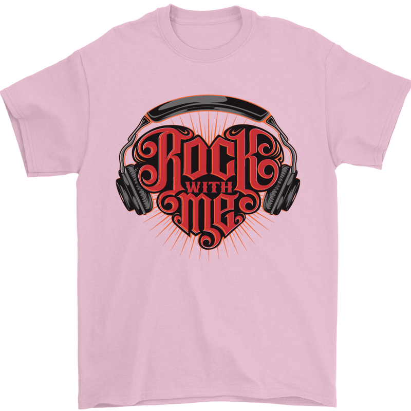 Rock With Me Heavy Metal Music Guitar Mens T-Shirt Cotton Gildan Light Pink