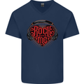 Rock With Me Heavy Metal Music Guitar Mens V-Neck Cotton T-Shirt Navy Blue