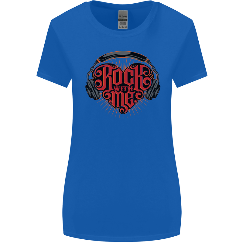 Rock With Me Heavy Metal Music Guitar Womens Wider Cut T-Shirt Royal Blue