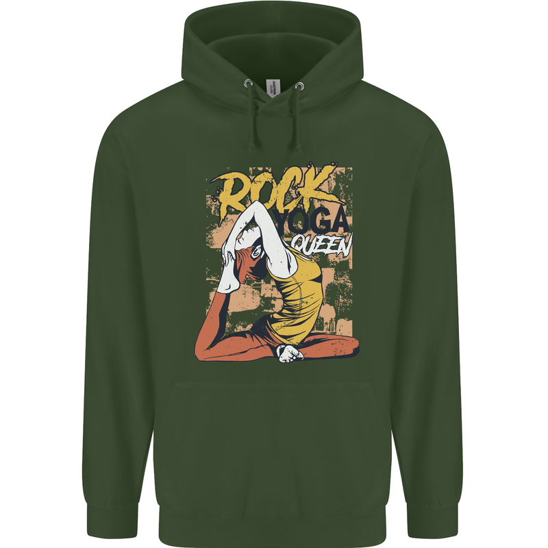 Rock Yoga Queen Childrens Kids Hoodie Forest Green