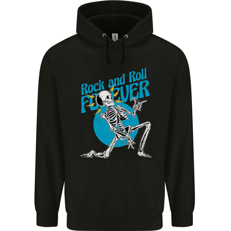 Rock & Roll Forever Air Guitar Skeleton Skull Childrens Kids Hoodie Black