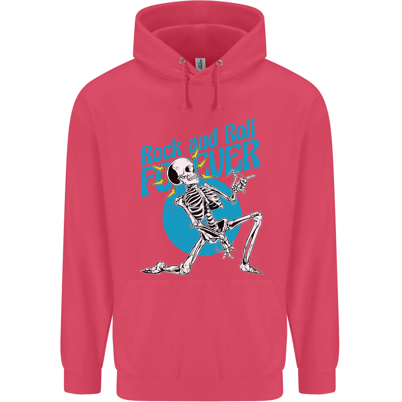 Rock & Roll Forever Air Guitar Skeleton Skull Childrens Kids Hoodie Heliconia