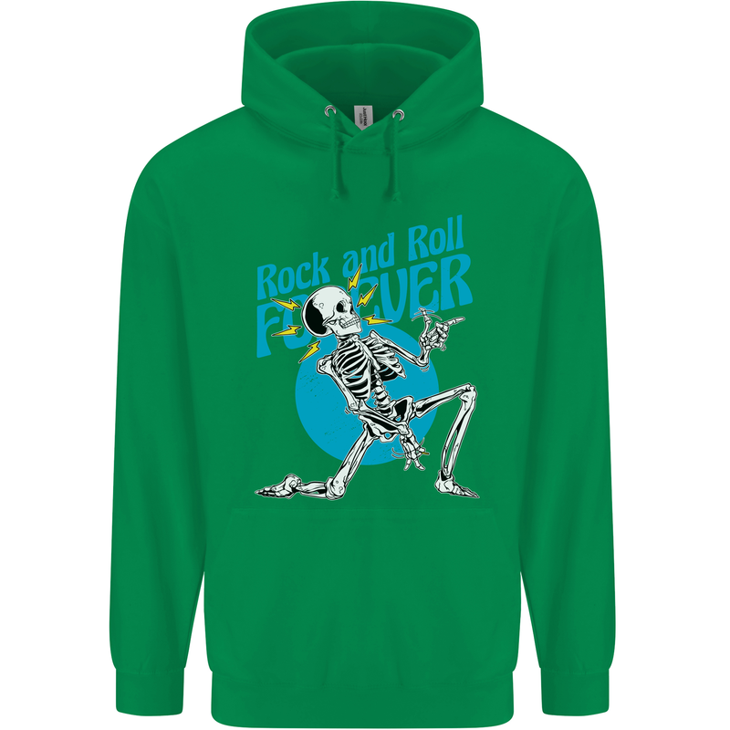 Rock & Roll Forever Air Guitar Skeleton Skull Childrens Kids Hoodie Irish Green